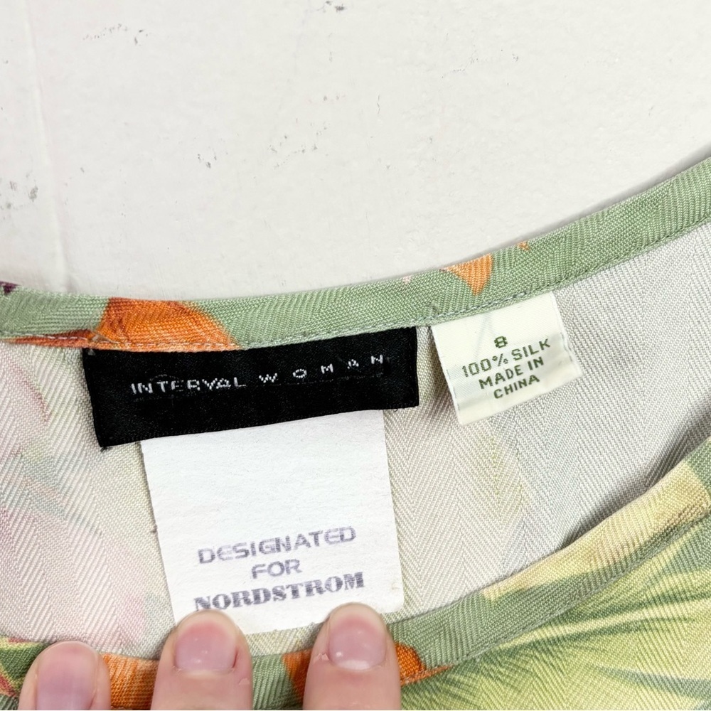 Interval Woman designed for Nordstrom green 100% silk floral midi maxi dress 8 - Picture 3 of 5